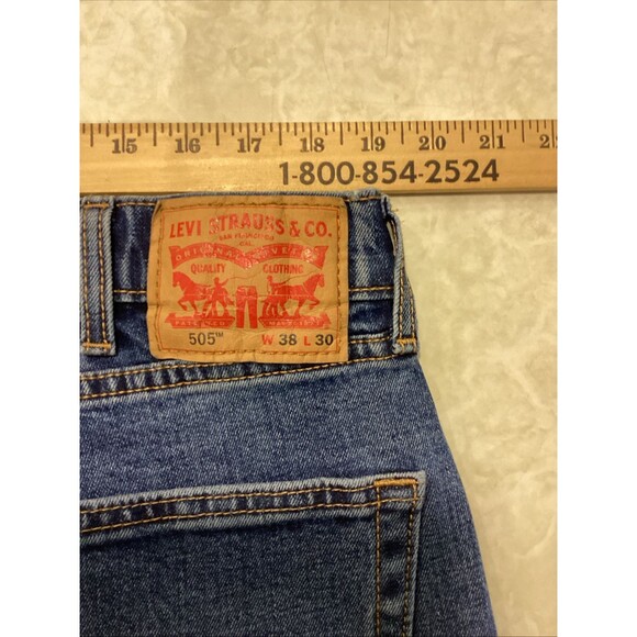 Levi's 505 Mens Regular Fit Med Wash Blue Denim Jeans Sz 38x30 - Picture 9 of 14